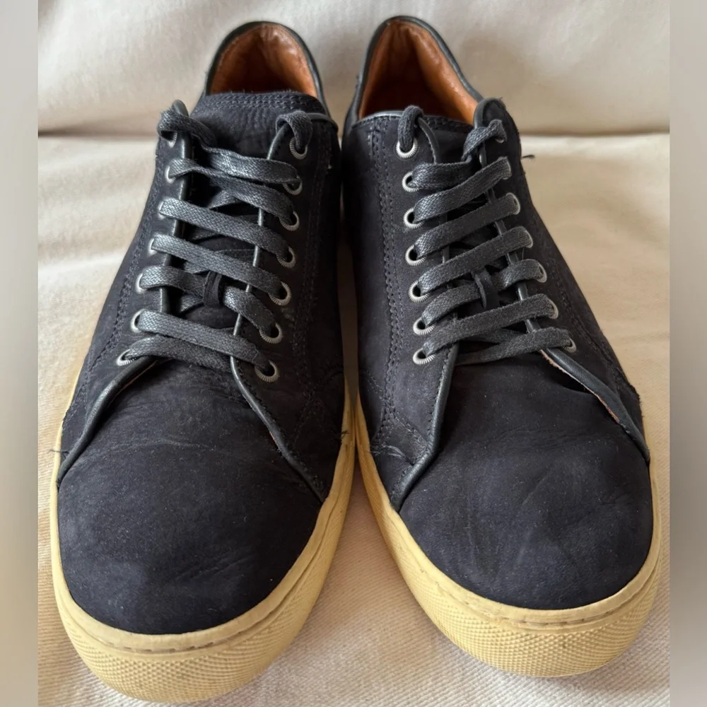 Frye Men's Walker Low Lace sneaker in black suede/leather SZ11